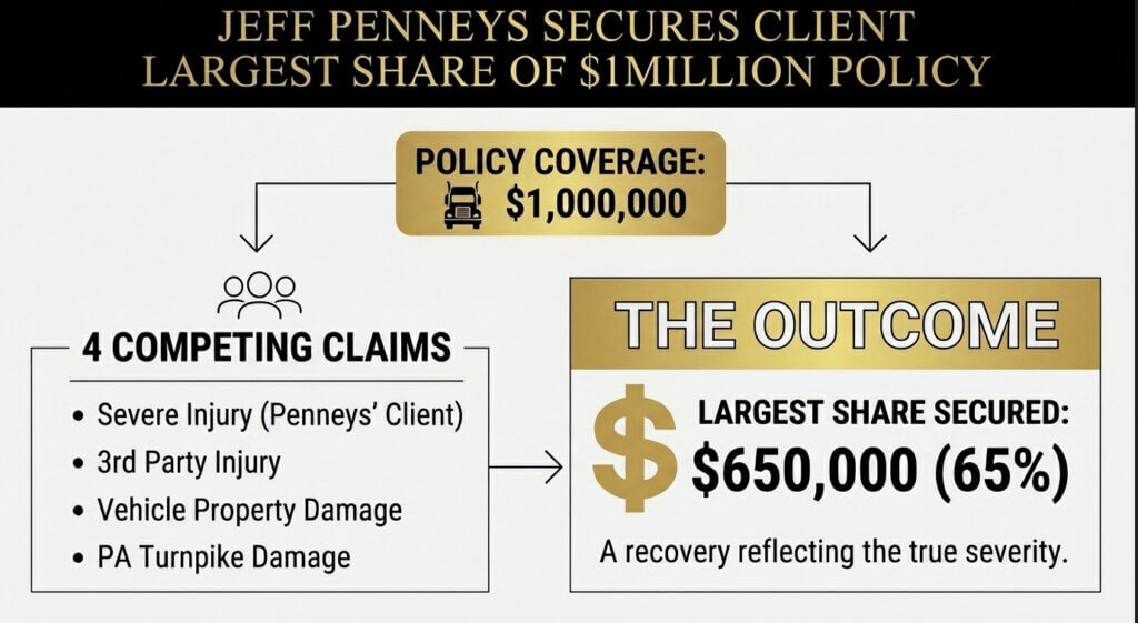 Trucking Accident Settlement with 4 competing claims for Pennsylvania client
